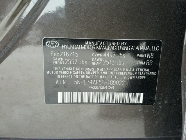 5NPE34AF5FH189022 - 2015 HYUNDAI SONATA SPO BROWN photo 10