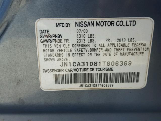 JN1CA31D81T606369 - 2001 NISSAN MAXIMA GXE TEAL photo 10