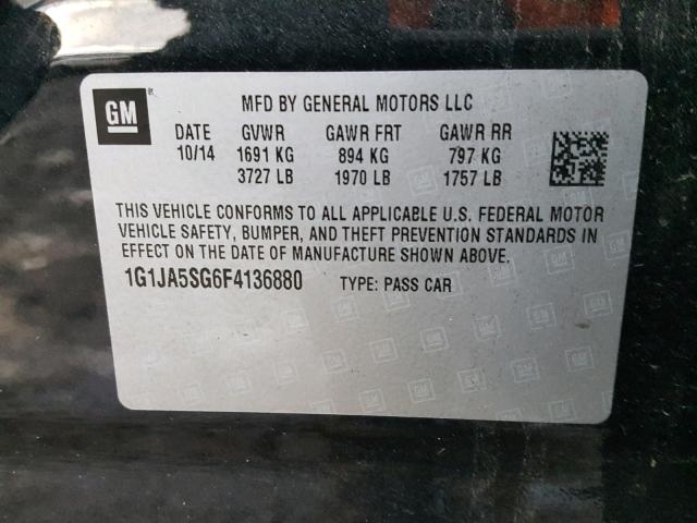 1G1JA5SG6F4136880 - 2015 CHEVROLET SONIC LS 黑色 照片 10