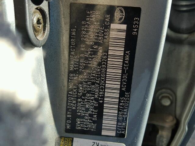 4T1BE32KX6U693263 - 2006 TOYOTA CAMRY LE GRAY photo 10