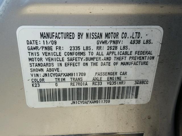 JN1CY0APXAM911709 - 2010 INFINITI M35 BASE SILVER photo 10