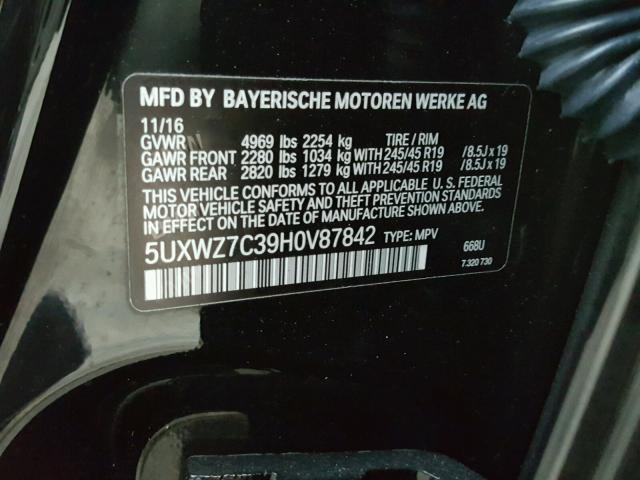 5UXWZ7C39H0V87842 - 2017 BMW X3 SDRIVE2 BLACK photo 10