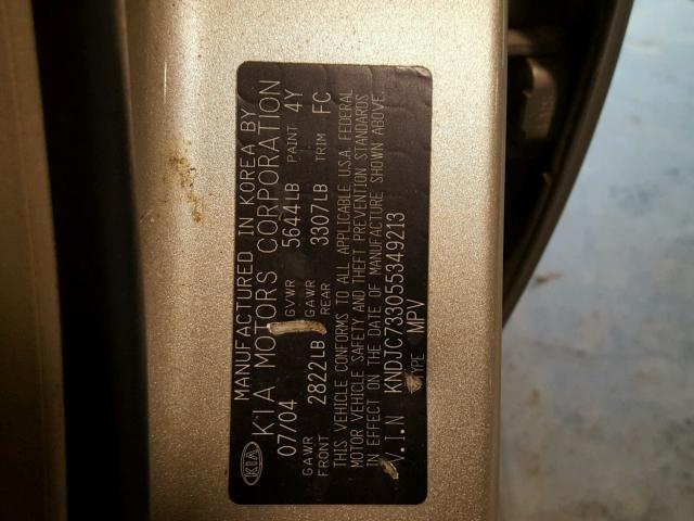 KNDJC733055349213 - 2005 KIA SORENTO EX GRAY photo 10