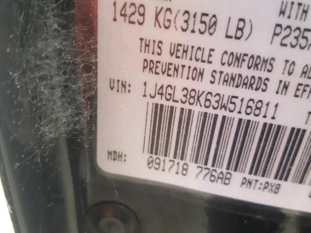 1J4GL38K63W516811 - 2003 JEEP LIBERTY RE BLACK photo 10