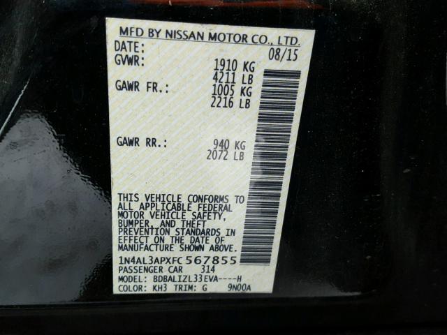 1N4AL3APXFC567855 - 2015 NISSAN ALTIMA 2.5 BLACK photo 10