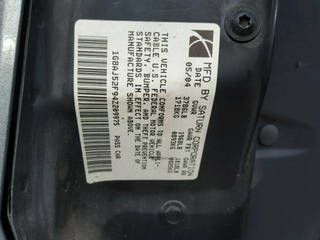 1G8AJ52F94Z209975 - 2004 SATURN ION LEVEL GRAY photo 10