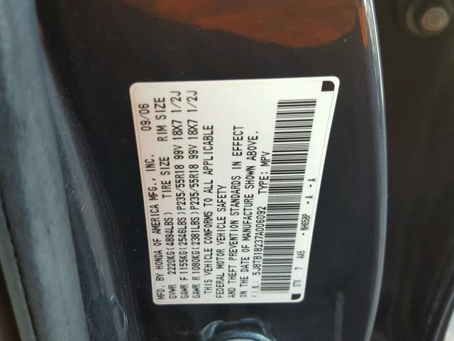 5J8TB18237A006092 - 2007 ACURA RDX GRAY photo 10