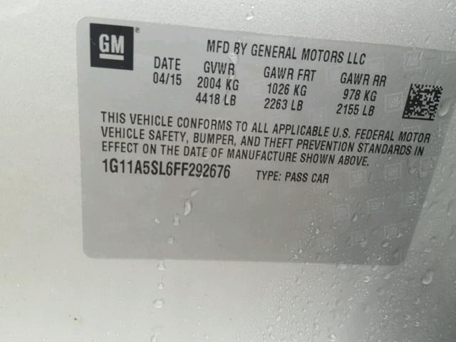 1G11A5SL6FF292676 - 2015 CHEVROLET MALIBU LS 银色 照片 10