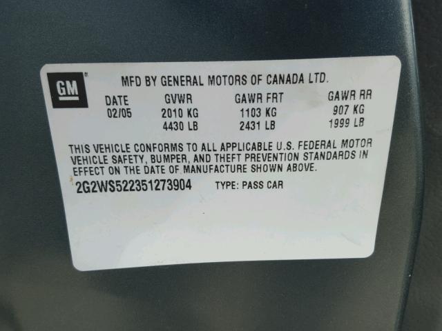 2G2WS522351273904 - 2005 PONTIAC GRAND PRIX Boz foto 10