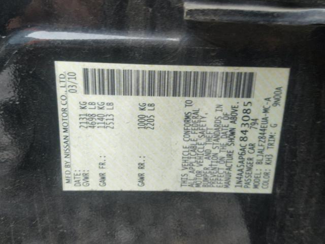 1N4AA5AP6AC843085 - 2010 NISSAN MAXIMA S BLACK photo 10