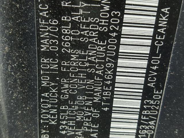 4T1BE46K97U004203 - 2007 TOYOTA CAMRY NEW GRAY photo 10