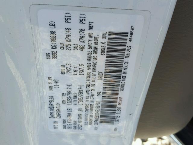 3D7KA28D94G160782 - 2004 DODGE RAM 2500 S WHITE photo 10