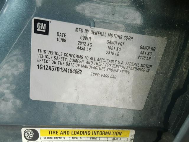 1G1ZK57B194184062 - 2009 CHEVROLET MALIBU LTZ 绿色 照片 10