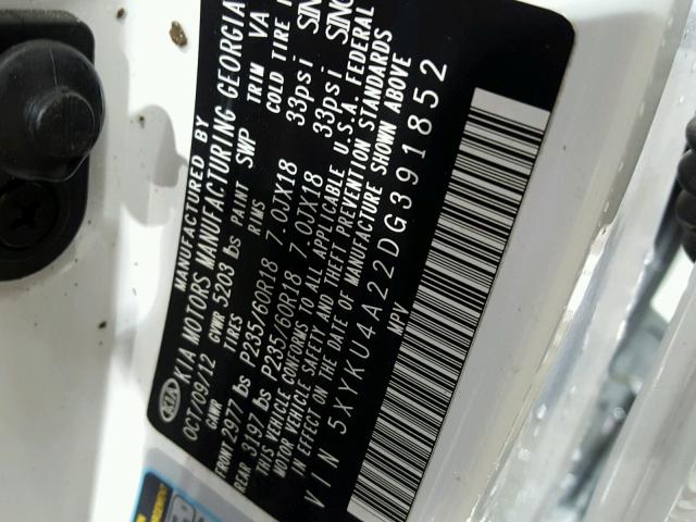 5XYKU4A22DG391852 - 2013 KIA SORENTO EX Ağ foto 10