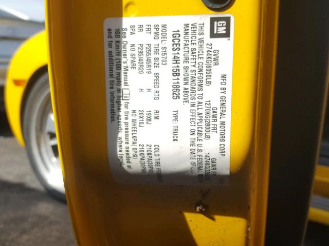 1GCES14H15B118625 - 2005 CHEVROLET SSR 黄色 照片 10