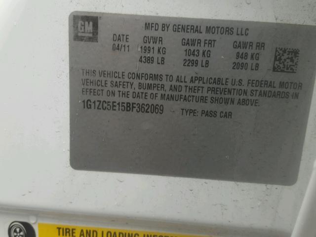 1G1ZC5E15BF362069 - 2011 CHEVROLET MALIBU 1LT 白色 照片 10