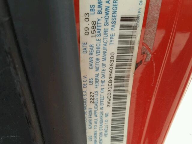 3VWCD31C84M406300 - 2004 VOLKSWAGEN NEW BEETLE 红色 照片 10