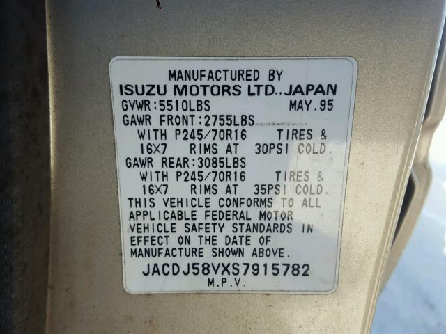 JACDJ58VXS7915782 - 1995 ISUZU TROOPER S GOLD photo 10