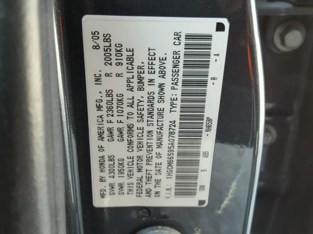 1HGCM66595A078724 - 2005 HONDA ACCORD EX CHARCOAL photo 10