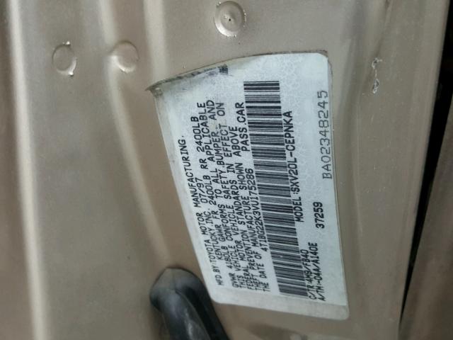 4T1BG22K3VU175286 - 1997 TOYOTA CAMRY CE BEIGE photo 10