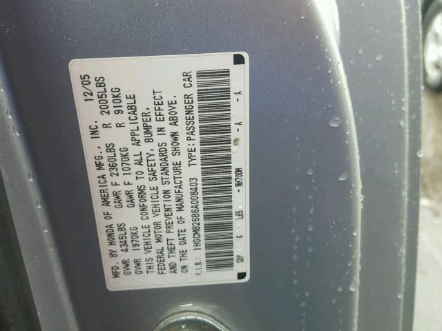 1HGCM82686A008403 - 2006 HONDA ACCORD EX SILVER photo 10