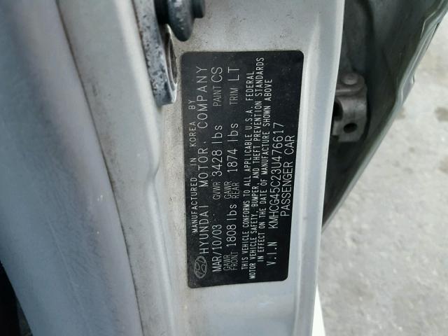 KMHCG45C23U476617 - 2003 HYUNDAI ACCENT GL SILVER photo 10