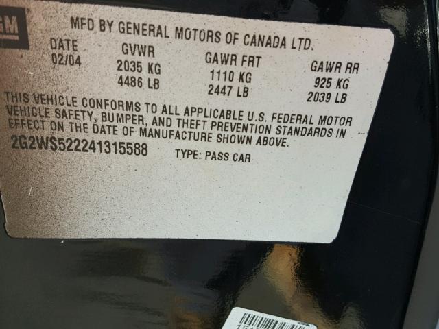 2G2WS522241315588 - 2004 PONTIAC GRAND PRIX შავი ფოტო 10