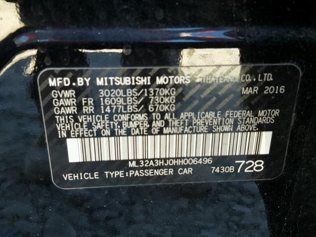 ML32A3HJ0HH006496 - 2017 MITSUBISHI MIRAGE ES BLACK photo 10