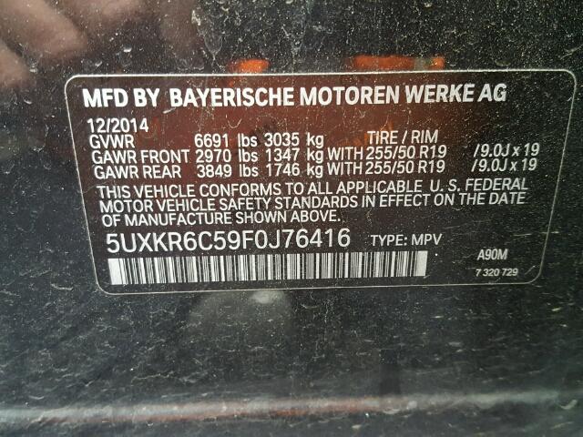 5UXKR6C59F0J76416 - 2015 BMW X5 XDRIVE5 BLACK photo 10