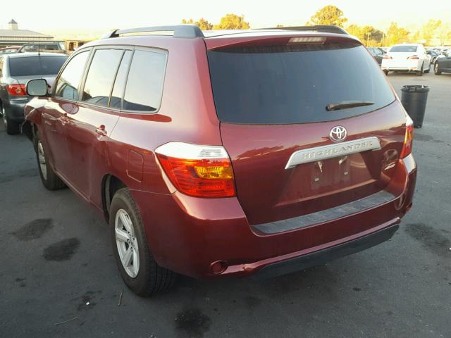 5TDBK3EHXAS003229 - 2010 TOYOTA HIGHLANDER MAROON photo 3