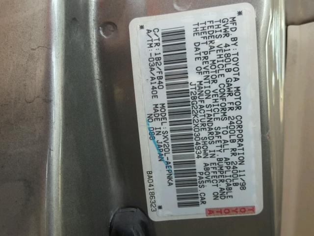 JT2BG22K2X0304934 - 1999 TOYOTA CAMRY LE GRAY photo 10