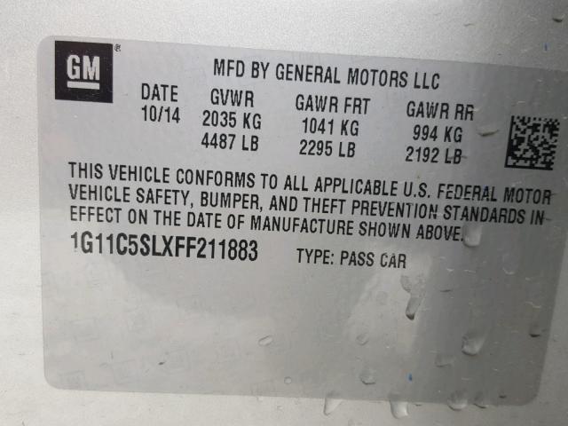 1G11C5SLXFF211883 - 2015 CHEVROLET MALIBU 1LT SILVER photo 10