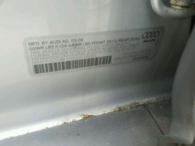 WAUAH74F66N161319 - 2006 AUDI A6 3.2 ვერცხლისფერი ფოტო 10