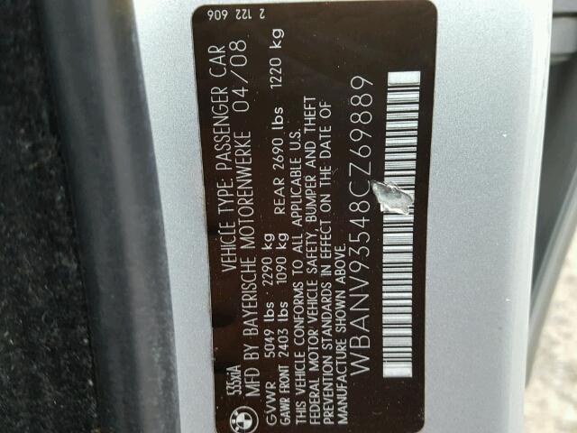 WBANV93548CZ69889 - 2008 BMW 535 XI Plata foto 10