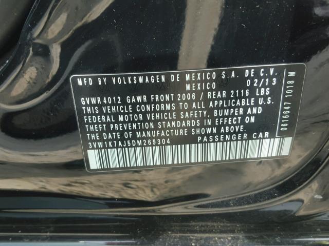 3VW1K7AJ5DM269304 - 2013 VOLKSWAGEN JETTA BASE 黑色 照片 10