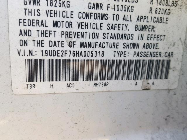 19UDE2F76HA005018 - 2017 ACURA ILX PREMIU WHITE photo 10