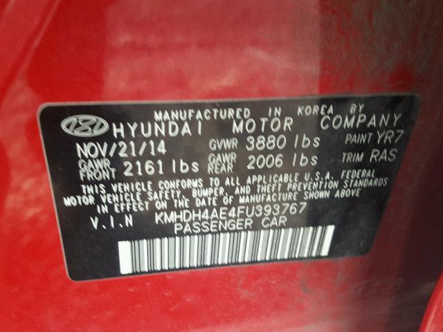 KMHDH4AE4FU393767 - 2015 HYUNDAI ELANTRA SE RED photo 10