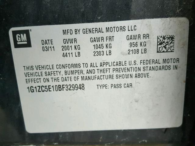 1G1ZC5E10BF329948 - 2011 CHEVROLET MALIBU 1LT 黑色 照片 10