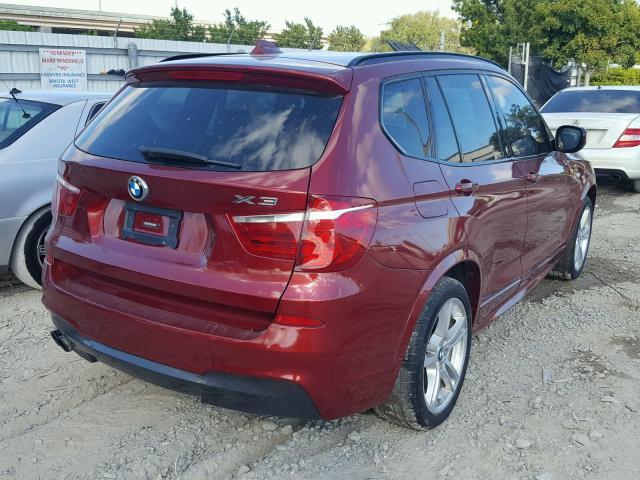5UXWX9C54D0A22317 - 2013 BMW X3 XDRIVE2 RED photo 4