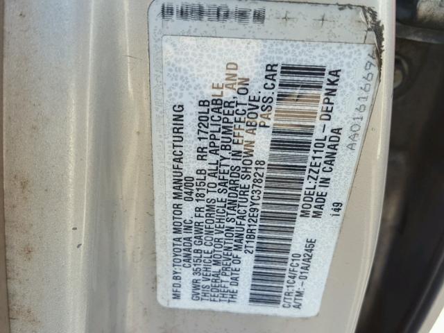 2T1BR12E9YC378218 - 2000 TOYOTA COROLLA VE SILVER photo 10