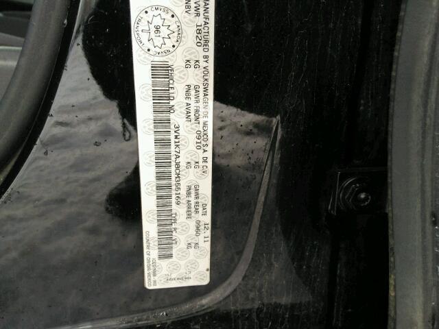 3VW1K7AJ8CM355169 - 2012 VOLKSWAGEN JETTA BASE 黑色 照片 9