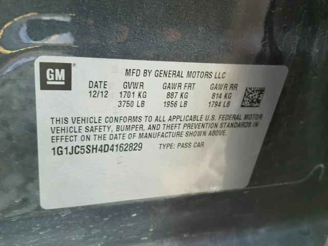 1G1JC5SH4D4162829 - 2013 CHEVROLET SONIC LT GRAY photo 10