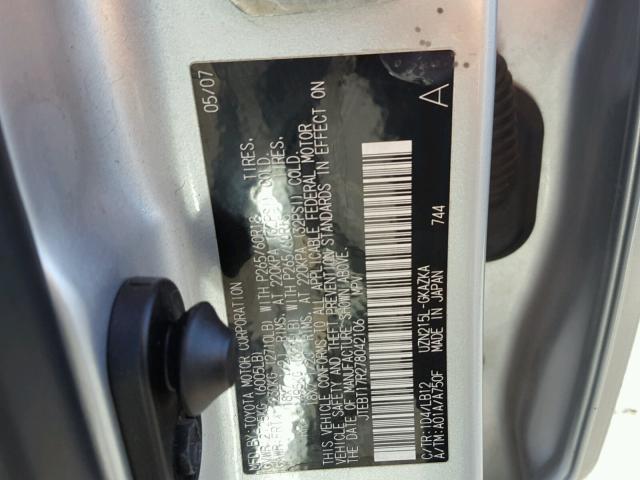 JTEBT17R278042106 - 2007 TOYOTA 4RUNNER LI SILVER photo 10