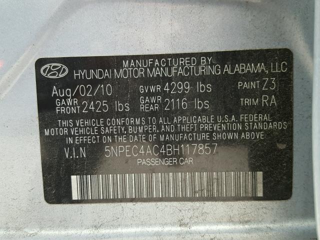 5NPEC4AC4BH117857 - 2011 HYUNDAI SONATA SE BLUE photo 10