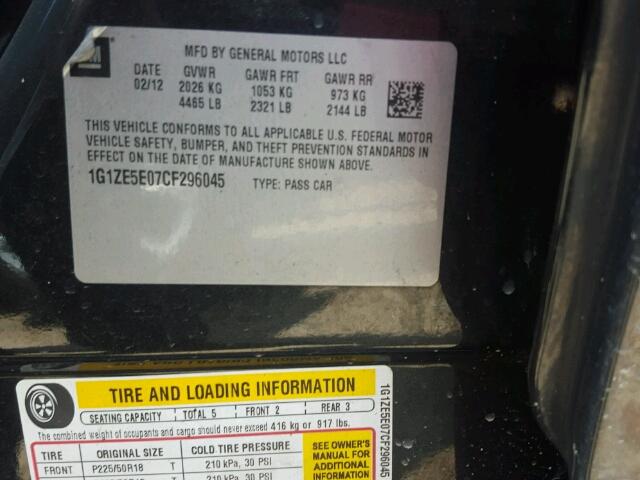 1G1ZE5E07CF296045 - 2012 CHEVROLET MALIBU LTZ Қара фото 10