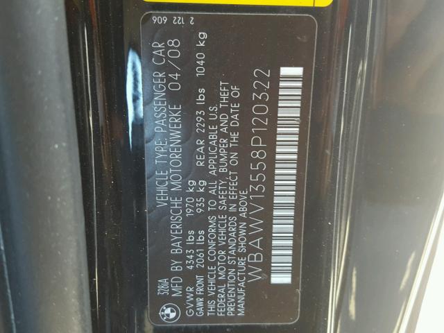 WBAWV13558P120322 - 2008 BMW 328 I SULE BLACK photo 10