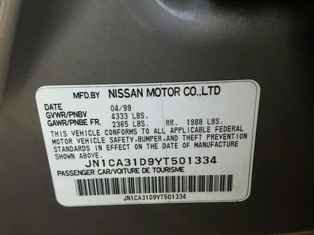 JN1CA31D9YT501334 - 2000 NISSAN MAXIMA BEIGE photo 10