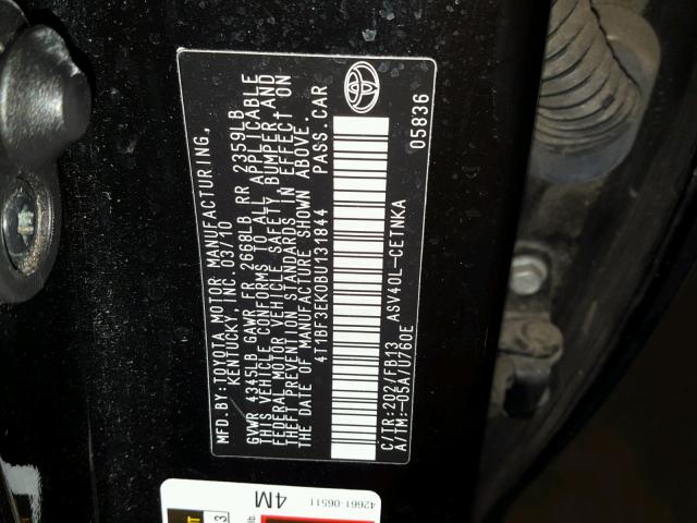 4T1BF3EK0BU131844 - 2011 TOYOTA CAMRY BASE BLACK photo 10