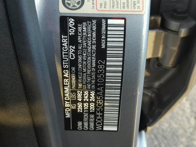 WDDHF5GB5AA105382 - 2010 MERCEDES-BENZ E 350 GRAY photo 10