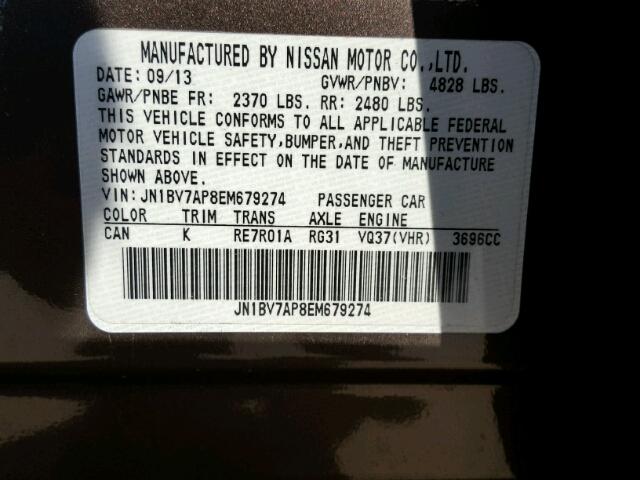 JN1BV7AP8EM679274 - 2014 INFINITI Q50 BASE Marrón foto 10